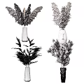 Modern Sculptural Vases Featuring Beige Feathery Blooms And Pink Dried Foliage