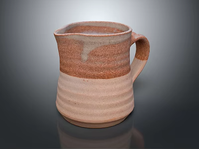Handcrafted Ceramic Pitcher With Striped Texture And Brown Beige Artisanal Design 3d model