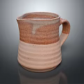Handcrafted Ceramic Pitcher With Striped Texture And Brown Beige Artisanal Design 3d model