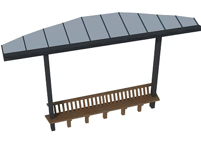 Outdoor Bench With Gray Canopy Black Frame And Wooden Slatted Seat Design 3d model