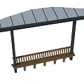 Outdoor Bench With Gray Canopy Black Frame And Wooden Slatted Seat Design