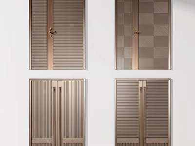 Modern Double Doors With Fluted Panels Checkerboard Pattern And Brushed Brass Finish 3d model