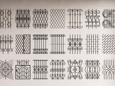 Various Decorative Railings Design Patterns in Different Geometric and Ornate Styles 3d model