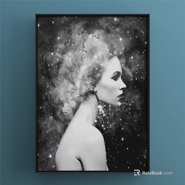 Black and White Portrait with Figure Profile Nebula Like Stars Smoke Effect in Starry Background 3d model 
