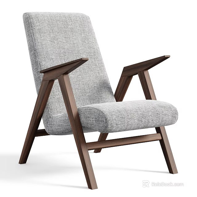 Comfortable Gray Fabric Leisure Chair With Wooden Frame Modern Minimalist Design 3d model 