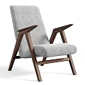 Comfortable Gray Fabric Leisure Chair With Wooden Frame Modern Minimalist Design