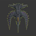 Futuristic Sci Fi Spaceship With Sleek Design Purple Glowing Spikes And Yellow Cockpit