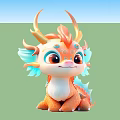 Cute Cartoon Dragon With Orange Blue Fur Big Eyes And Smiling Expression