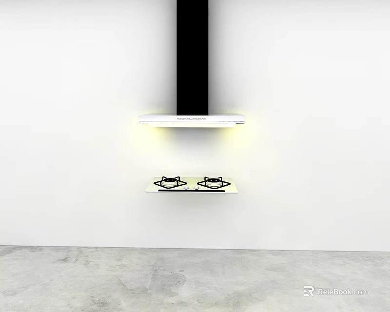 Modern Kitchen Design With Black Range Hood And Cooktop On White Wall 3d model 