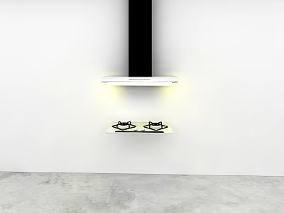 Modern Kitchen Design With Black Range Hood And Cooktop On White Wall 3d model