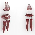 Burgundy Women's Lingerie Set With Lace Bra Panties And Sheer Stockings