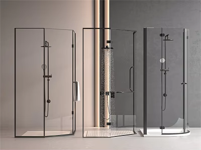 Sleek Modern Shower Enclosure With Transparent Glass Doors And Black Frame Designs 3d model