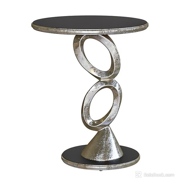 Modern Dining Table With Black Top And Silver Metal Ring Base Design 3d model 