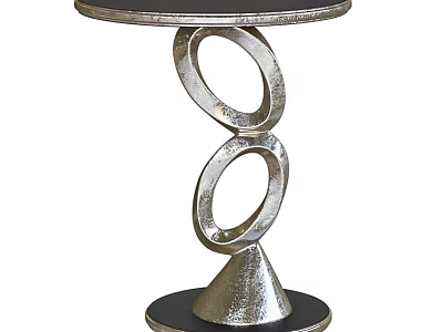 Modern Dining Table With Black Top And Silver Metal Ring Base Design 3d model
