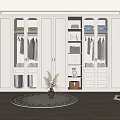 Modern Light Colored Wardrobe Design Featuring Glass Doors Shelves Drawers And Potted Plant
