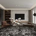 Modern Luxury Living and Dining Room Interior With Sofa Dining Table And Chandelier