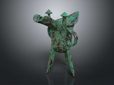 Ancient Chinese Bronze Sculpture With Three Legs And Greenish Blue Patina 3d model