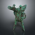 Ancient Chinese Bronze Sculpture With Three Legs And Greenish Blue Patina