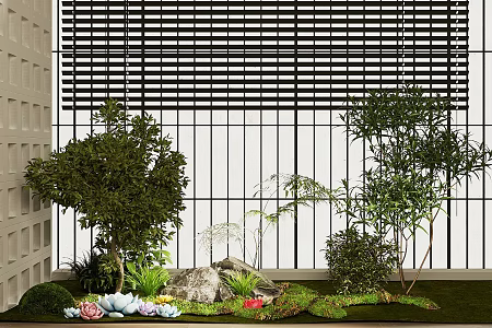 New Chinese style interior landscape sketch interior landscape plant pile plant combination courtyard sketch moss floral landscape tree potted plant 3d model