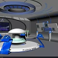 Hi tech Futuristic Control Console Setup With Large Screen Blue Lighting And Modern Elements