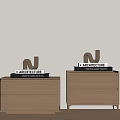 Two Modern Wooden Bedside Tables with Architecture Books and Letter N Decor 3d model