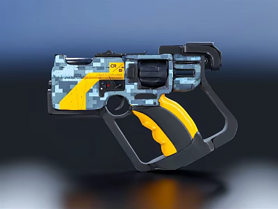 Tactical Weapon With Blue Yellow Camouflage Pattern Black Grip And Yellow Trigger 3d model