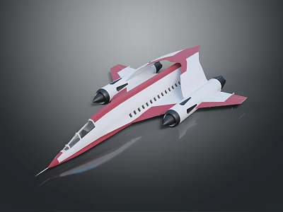 Red And White Streamlined Aircraft Model With Twin Engines And Fuselage Windows 3d model