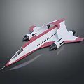 Red And White Streamlined Aircraft Model With Twin Engines And Fuselage Windows