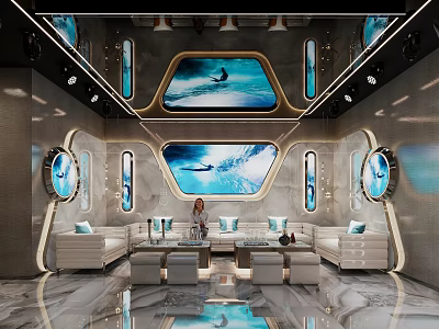 Modern KTV Lounge Interior With Large Screen Luxury Sofa And Decorative Lights 3d model