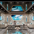 Modern KTV Lounge Interior With Large Screen Luxury Sofa And Decorative Lights