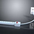 White Computer Power Strip With Multiple Outlets Red Switch Connected To Wall Socket 3d model