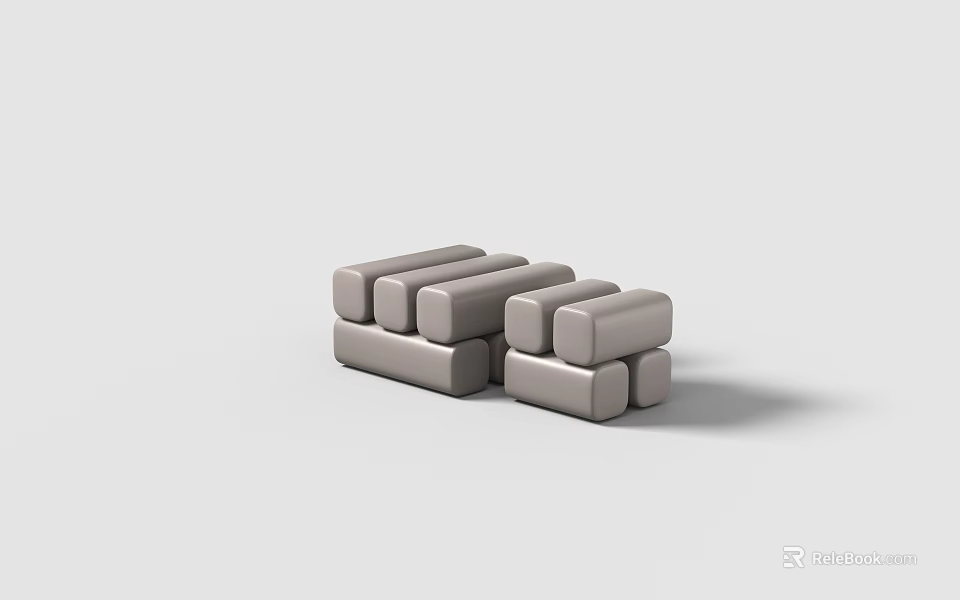 Several Gray Modern Minimalist Stools with Smooth Block Design Grouped Together 3d model 