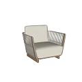 Modern Minimalist Beige Fabric Single Sofa with Lattice Armrest and Wooden Base