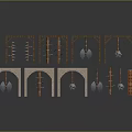 Vintage Wooden and Stone Architectural Components with Arches Hanging Tools and Planks