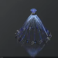 Blue Diamond Top Crown With Radiant Blue Light Beams And Geometric Metal Ring Base