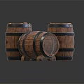 Vintage Wooden Barrel Decorative Ornaments Set With Metal Hoops And Whiskey Labels