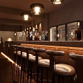 Modern Tea Break Area Interior With Bar Counter Stools And Drinks Display Lighting