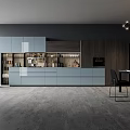 Modern Kitchen Interior With Gray Cabinets Wooden Elements Island Counter And Open Layout 3d model