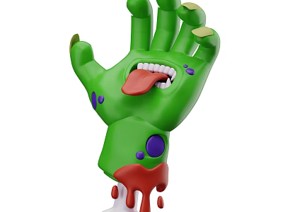 Halloween Style Green Hand Shaped Decorative Ornament With Tongue Purple Spots And Red Dripping Liquid 3d model