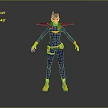 Colorful Female Action Figure Toy With Blue Bodysuit Yellow Gloves Boots And Orange Hair