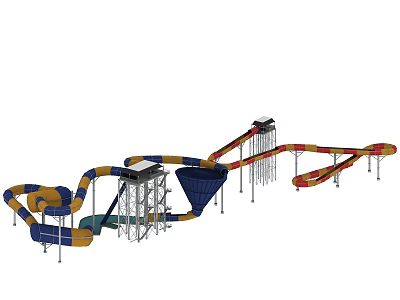 Colorful Water Slide Playground Equipment With Multiple Slides Funnel And Metal Frames 3d model