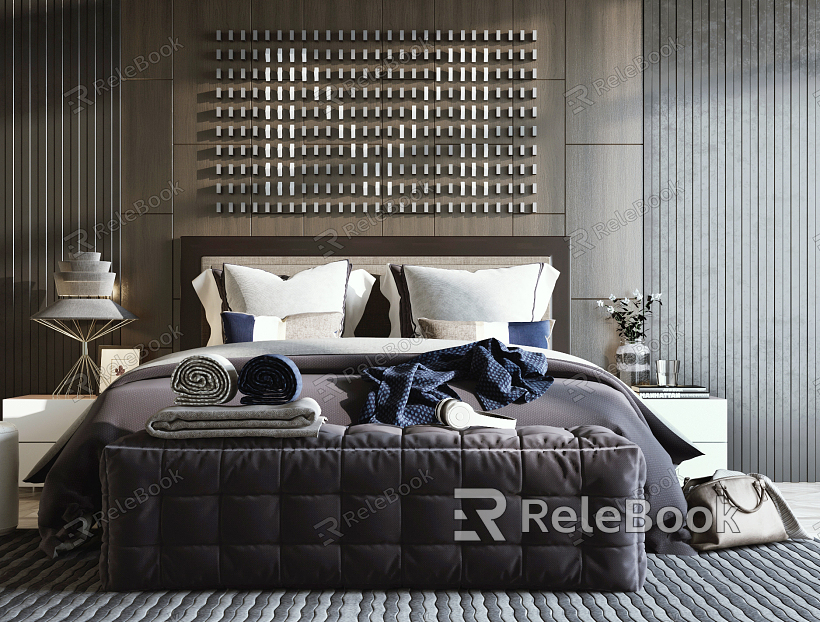 Modern background double bed high gray model