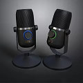 Professional Black Microphones With Colorful Indicator Lights And Stable Base