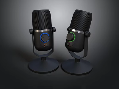 Professional Black Microphones With Colorful Indicator Lights And Stable Base 3d model