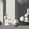 Modern Moon Shaped Floor Lamp Design With Rabbit Figurines For Interior Decor 3d model