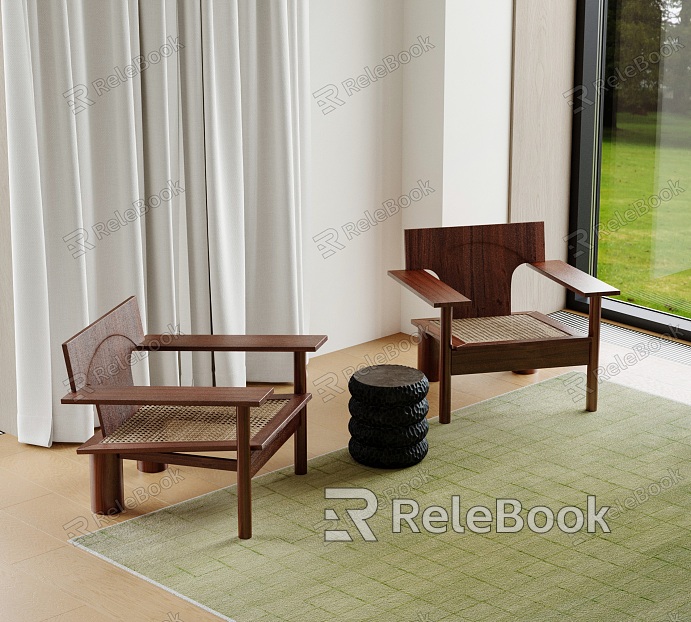 Mid-ancient Style Casual Chair Rattan Casual Chair Rattan Sofa Chair Solid Wood Casual Chair Round Side Table model