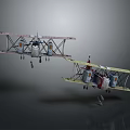 Vintage Biplanes Model Display Featuring Two Classic Aircraft With Open Wings 3d model