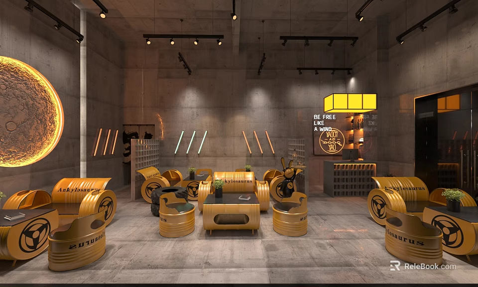 Creative Industrial Style Yellow Oil Drum Leisure Sofa Set For Modern Cafe Lounge Area 3d model 