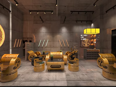 Creative Industrial Style Yellow Oil Drum Leisure Sofa Set For Modern Cafe Lounge Area 3d model