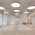Yoga Studio with Aerial Yoga Hammocks Mats Mirrors Arched Windows and Bright Lighting